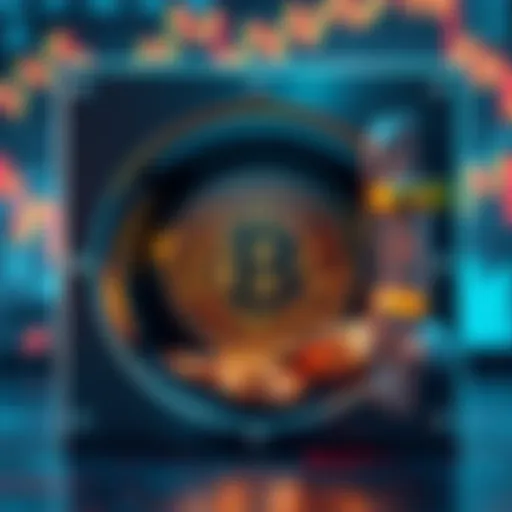 A visual showing Bitcoin coins locked in a vault, symbolizing restricted access in investment vehicles, with a backdrop of financial graphs and charts.