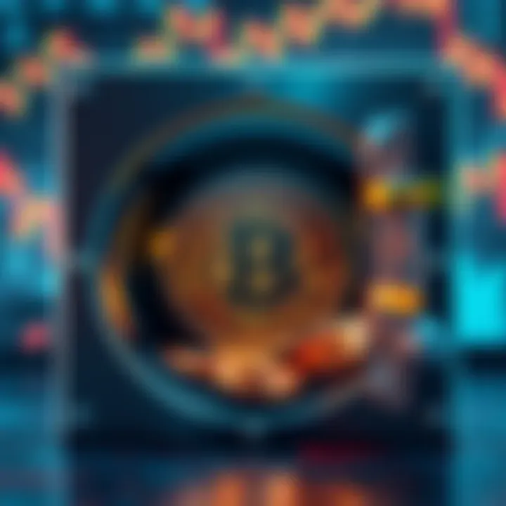 A visual showing Bitcoin coins locked in a vault, symbolizing restricted access in investment vehicles, with a backdrop of financial graphs and charts.