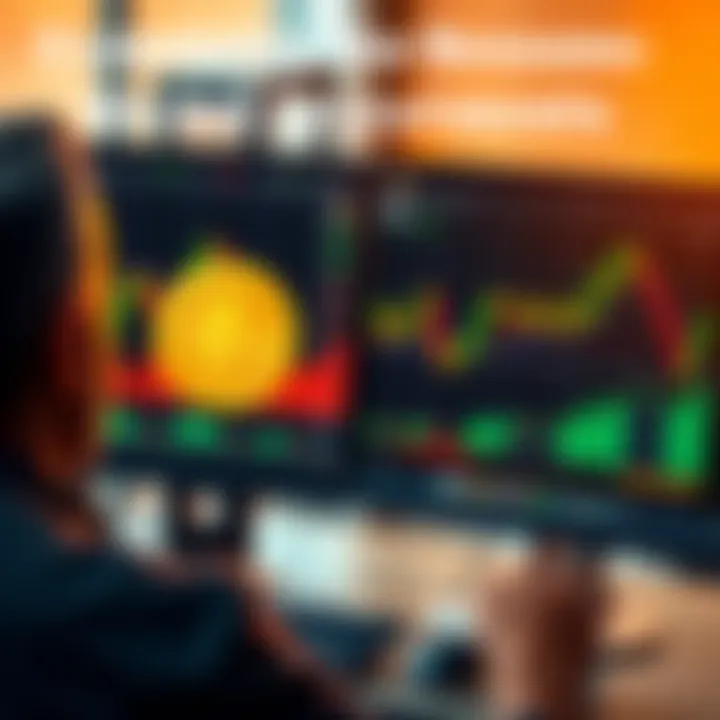 A person analyzing Bitcoin charts on a computer screen, showing fluctuations in value with graphs