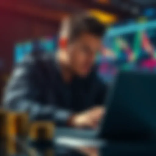 A long-time Bitcoin investor looks pensive while checking cryptocurrency charts on a laptop, symbolizing their $600K loss but hope for future gains.