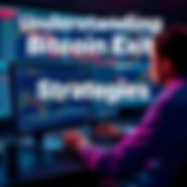 A person analyzing Bitcoin charts on a computer while considering selling options, with a chart showing market fluctuations in the background.