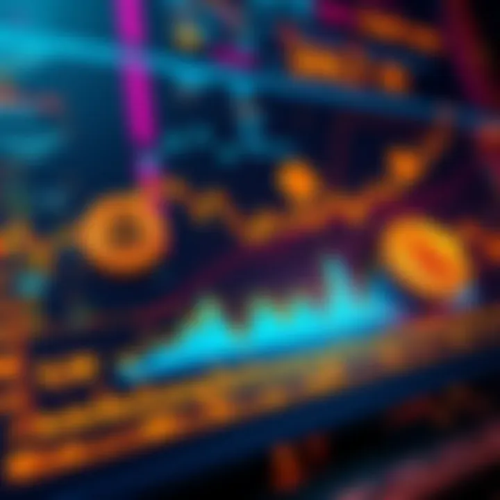 Illustration showing a digital ledger with Bitcoin symbols and graphs representing its value