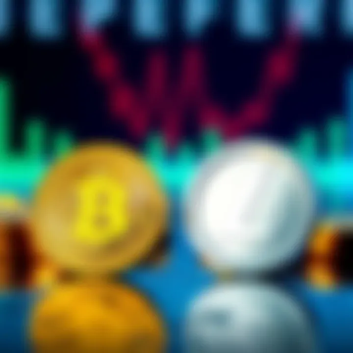 Visual showing Bitcoin and Litecoin symbols with contrasting features like transaction speed and fees