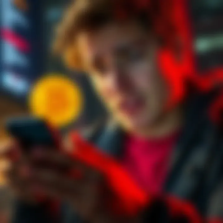 Person looking distressed while checking Bitcoin wallet on a phone, expressing shock at the sudden loss of funds due to hacking.