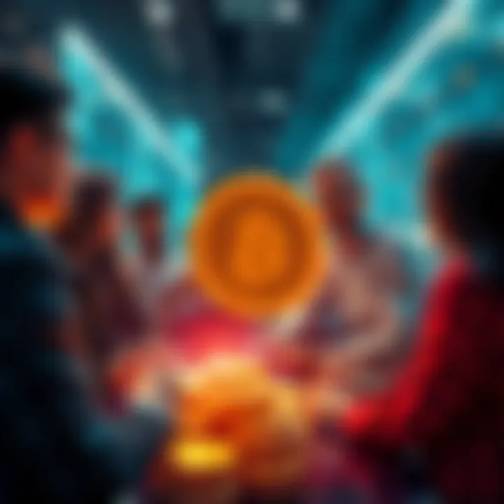 People discussing Bitcoin market trends and opinions in a group setting.