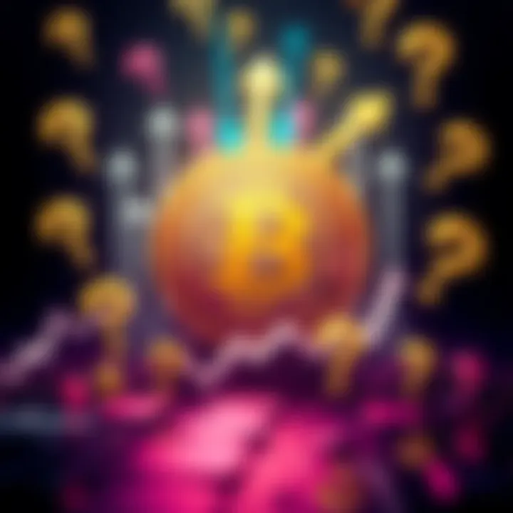 Bitcoin Market Catalyst A visual representation of Bitcoin with upward arrows and graphs indicating a potential price increase, surrounded by question marks symbolizing uncertainty.