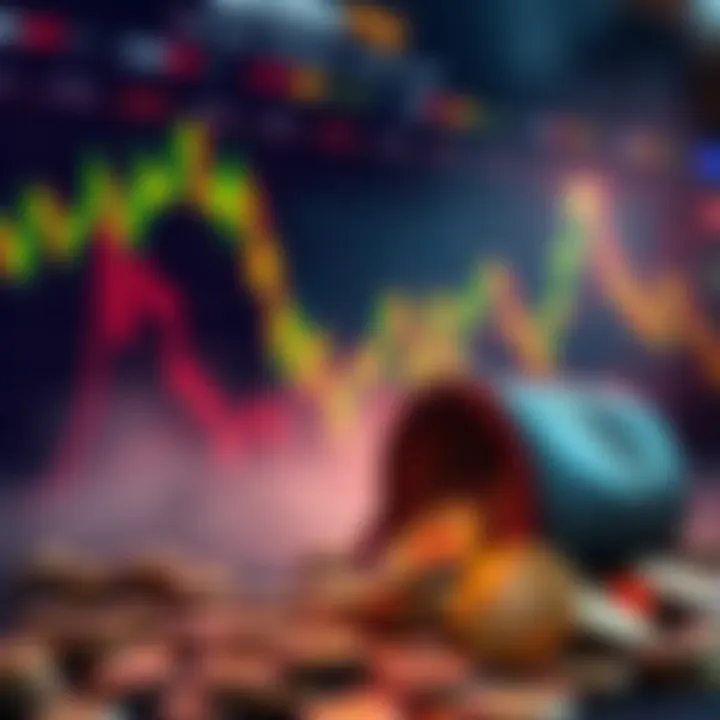 A visual representation of a dramatic drop in Bitcoin prices with a chart showing a downward trend and a wallet spilling out coins.