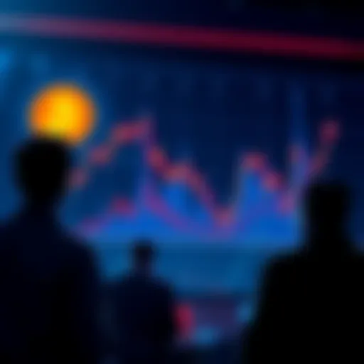 A graph showing a sharp decline in Bitcoin prices with worried investors watching in the background.