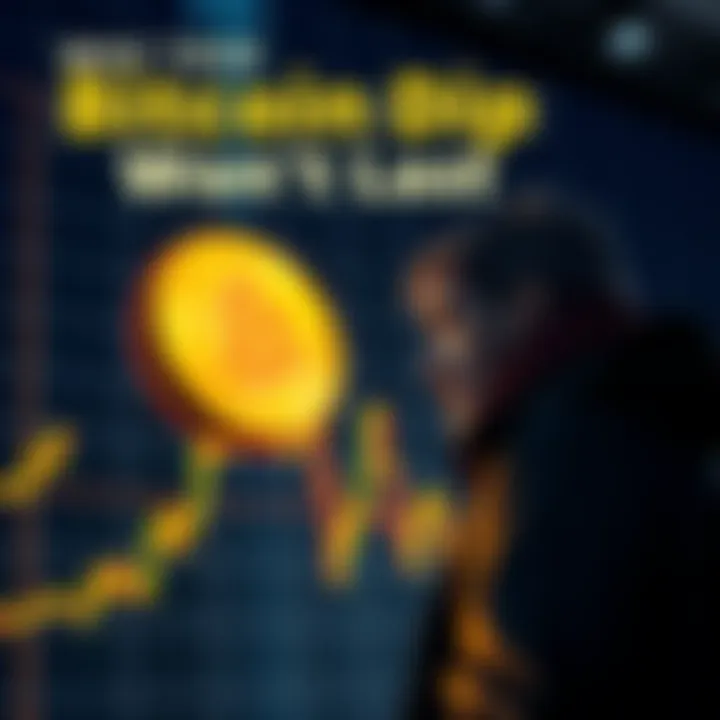 Bitcoin prices dropping on a digital chart, with a worried seller watching