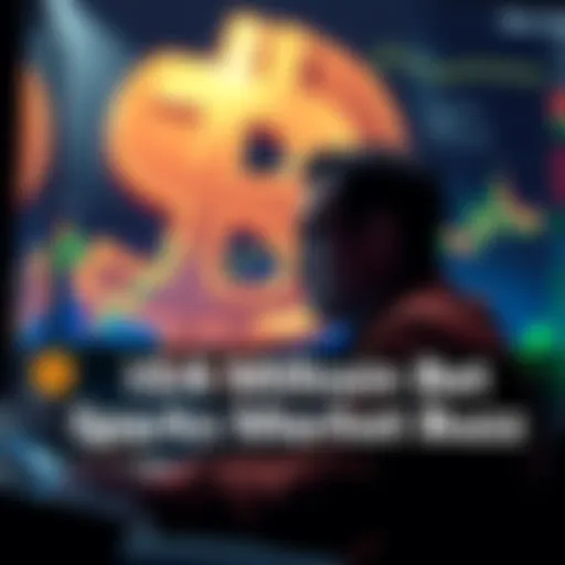 A trader looking at Bitcoin charts with a large dollar sign in the background