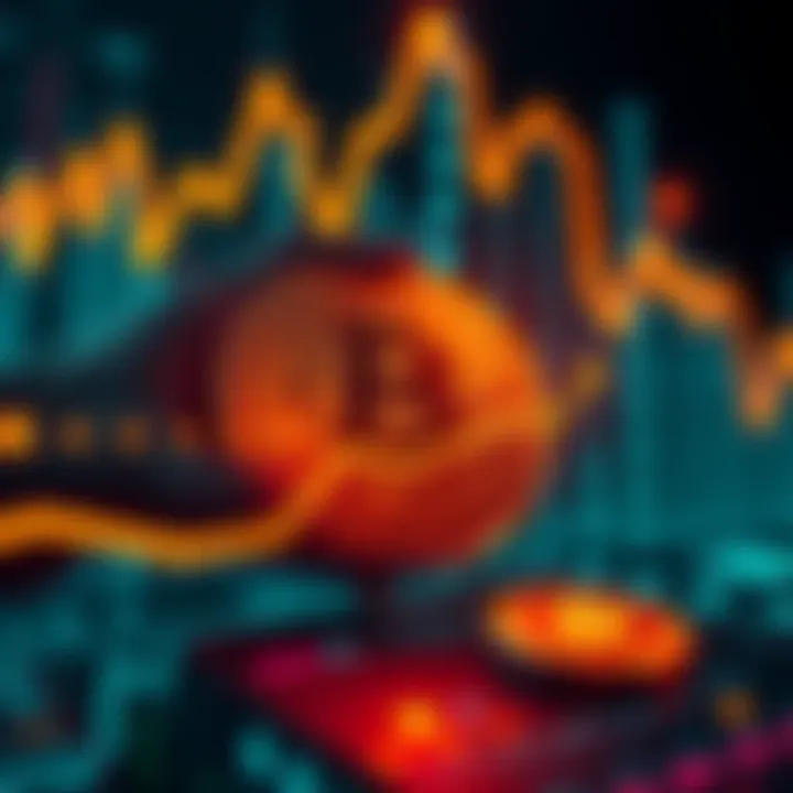 Bitcoin market trends A graphic showing Bitcoin growth trends with upward arrows and a digital currency symbol