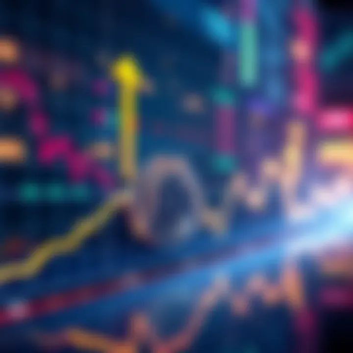 Graph showing Bitcoin price trends over time with upward and downward arrows indicating performance patterns.