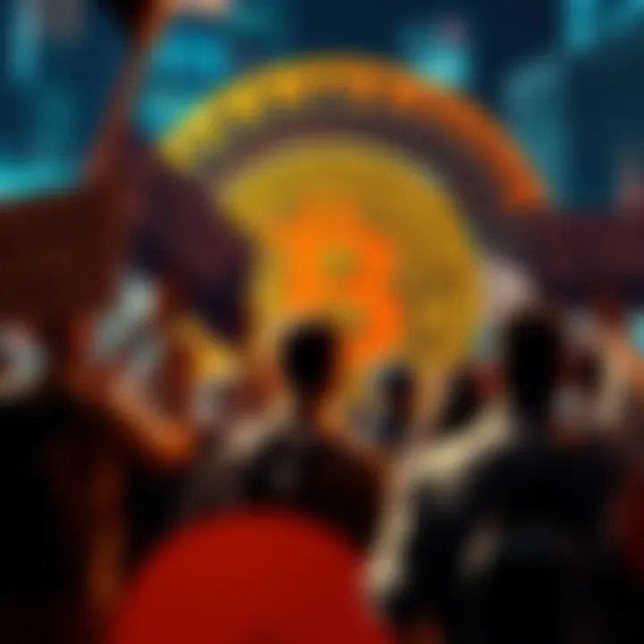 A group of Bitcoin supporters holding signs urging the SEC to ban altcoins, with the Bitcoin logo in the background.