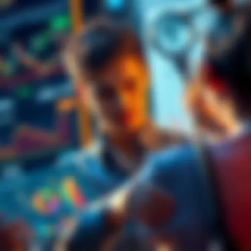 A young person analyzing Bitcoin and Microstrategy investment options with charts and graphs.