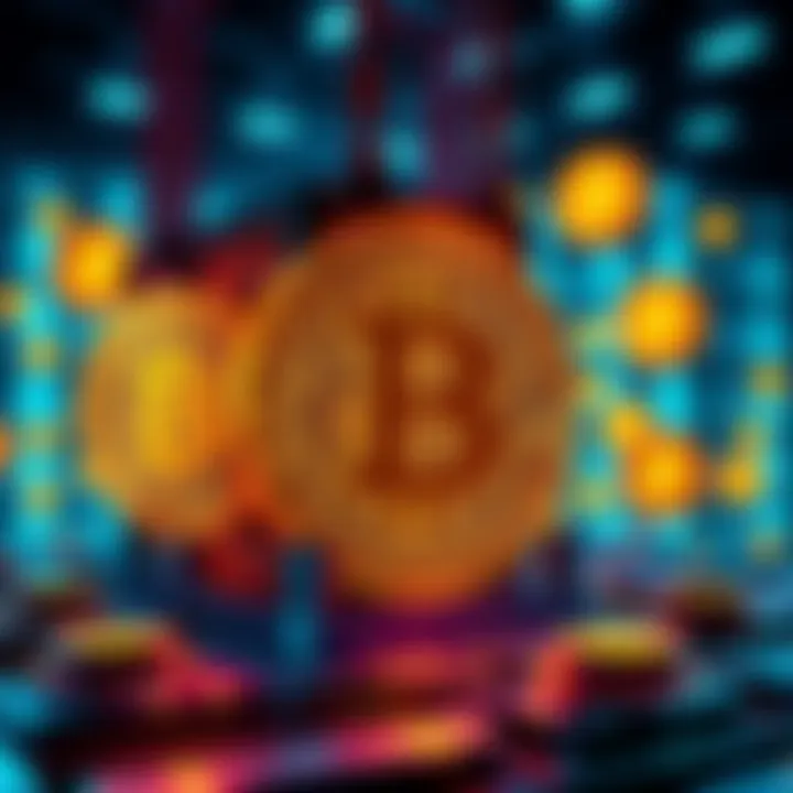 Representation of the 20 millionth Bitcoin being mined, with a digital mining rig in action and Bitcoin symbols around it.