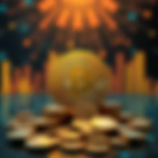 A graphic representing Bitcoin with coins and a digital background, symbolizing 20 million coins mined and the Cypherpunk's Manifesto's 33rd anniversary.