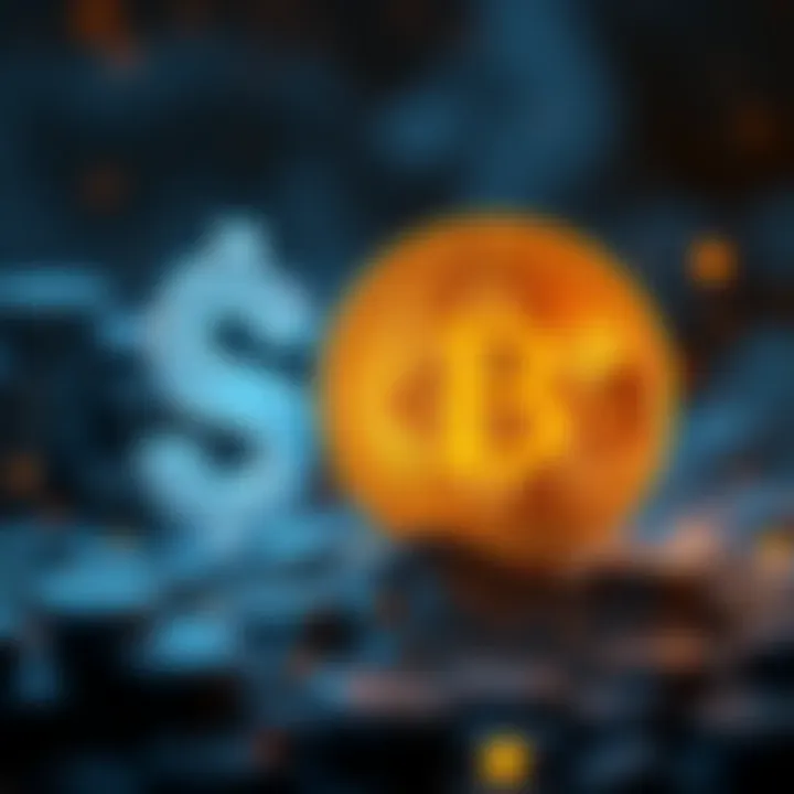 A bold visualization of a Bitcoin symbol next to a large dollar sign marked with a million, representing John McAfee's prediction about Bitcoin's future value.