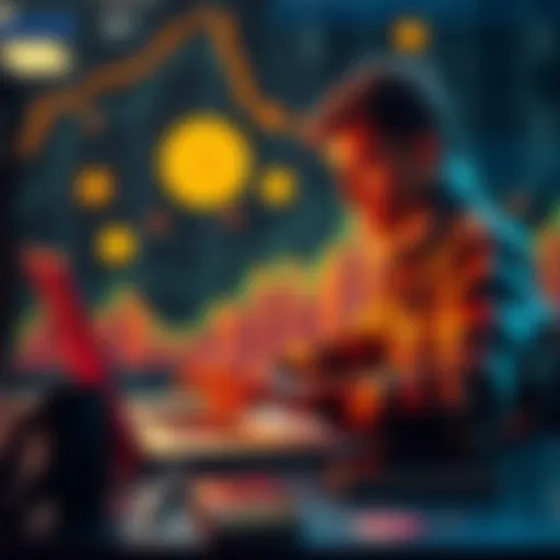A person checking their Bitcoin mining earnings on a laptop with Bitcoin graphics in the background