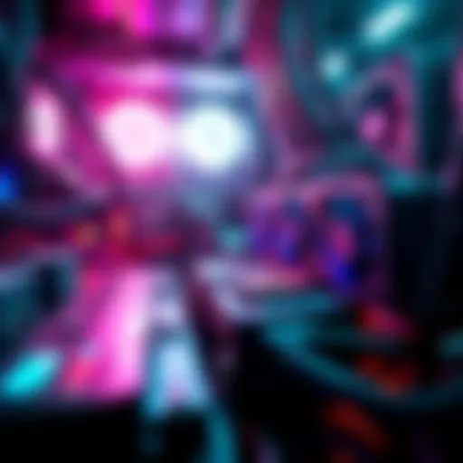 A Bitcoin mining rig displaying multiple graphics cards working to mine Bitcoin, showing cables and cooling systems.