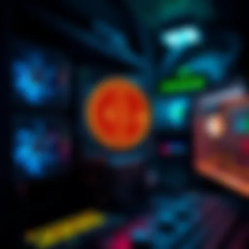 A computer rig with multiple graphics cards running Bitcoin mining software in a dark room