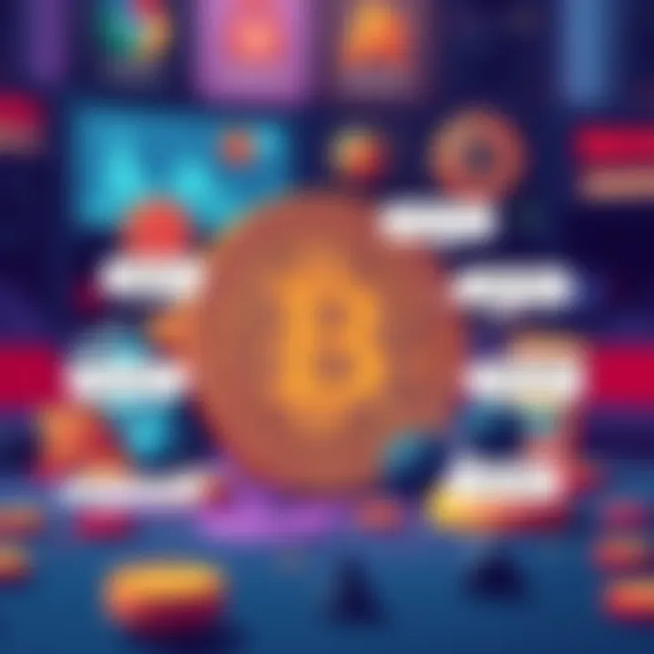 Illustration showing common misconceptions about Bitcoin, including a physical coin and video game items, with text labels debunking these myths.