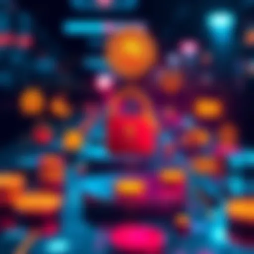 A visual representation of different bitcoin mixers with icons for security and privacy, showcasing a digital wallet and transaction flow.