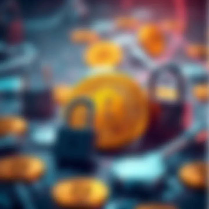 An illustration showing Bitcoin symbols with privacy locks and tools, representing the challenges of mixing for privacy in cryptocurrency.