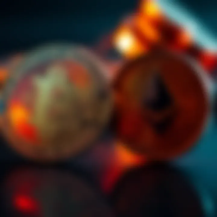 Two coins side by side, representing Bitcoin and Monero, with Bitcoin showing a bright color and Monero in darker tones, symbolizing their differences in popularity and privacy features.
