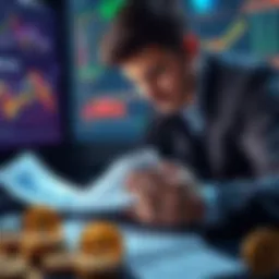 A person analyzing Bitcoin charts and financial documents to explore safe investment options.