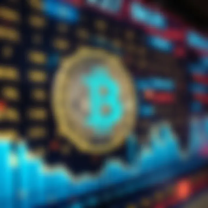 A digital screen showing fluctuating Bitcoin prices and numbers