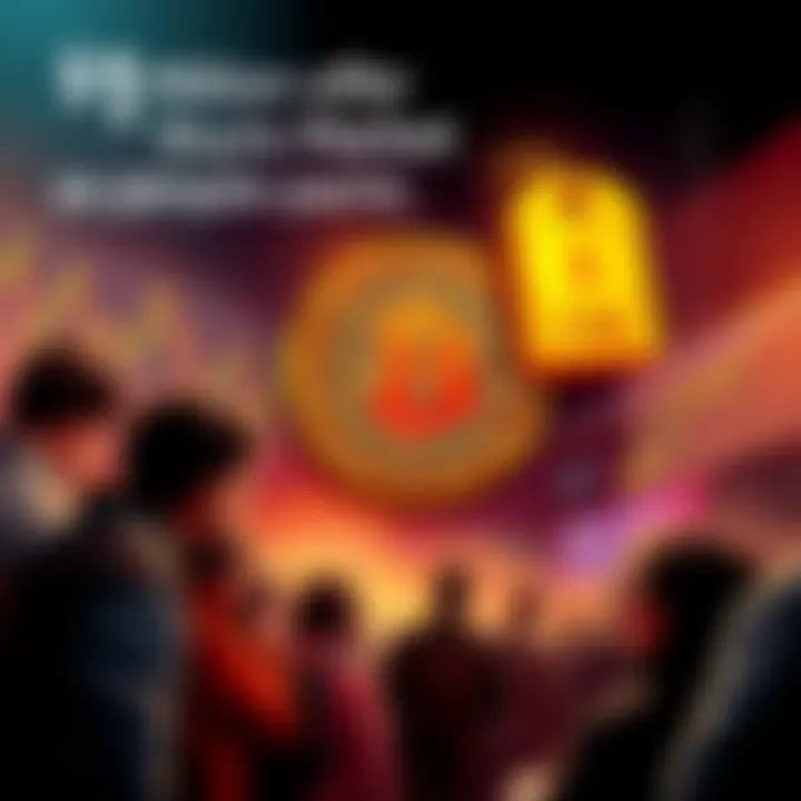 A dramatic scene showing people reacting to a Bitcoin pricing chart with a large $70k tag, indicating a shocking market shift.