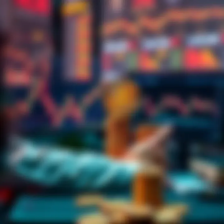 Bitcoin Overconfidence A person studying Bitcoin graphs on a computer, looking overly confident while holding a stack of coins, symbolizing Dunning-Kruger syndrome.