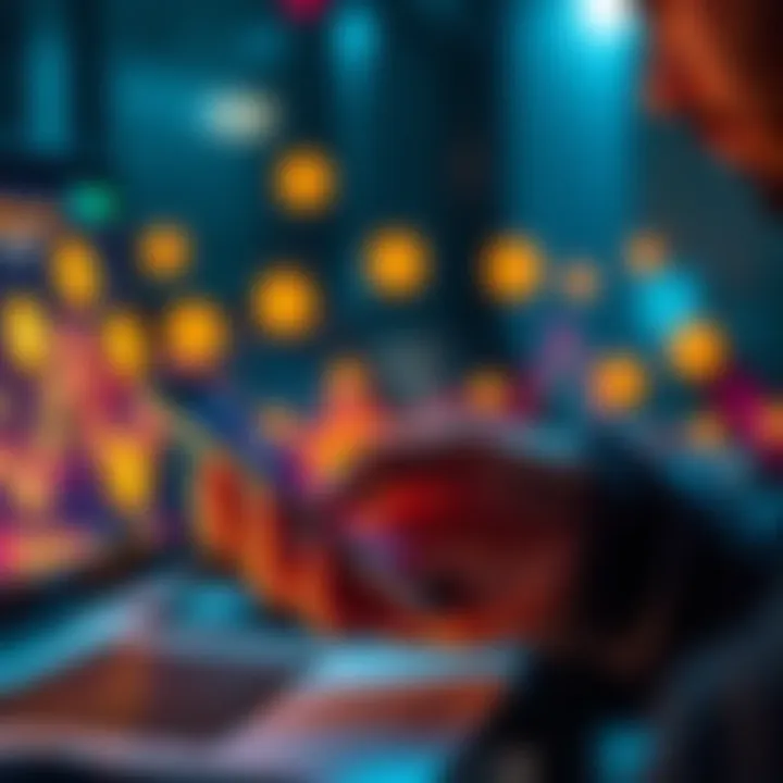 Bitcoin payment concept A person using a smartphone to make a Bitcoin payment at an online platform, with Bitcoin symbols in the background.