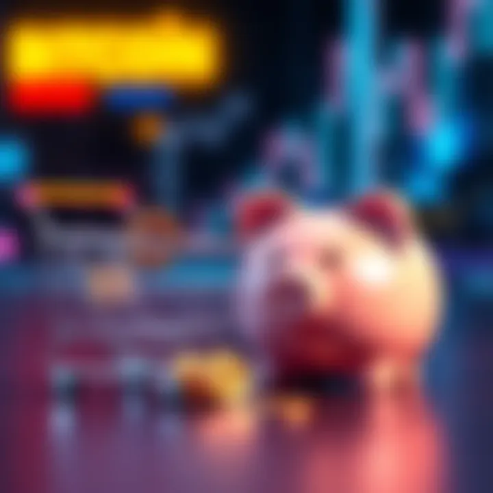 Bitcoin as Payment or Store of Value A visual representation of Bitcoin coins next to a shopping cart and a piggy bank, symbolizing its use as both a payment method and a store of value.