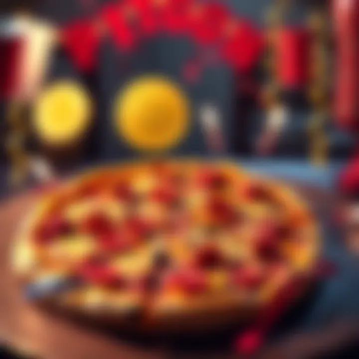 Bitcoin Pizza Day Celebration A festive scene showing a large pizza with Bitcoin symbols around it, celebrating the anniversary of Bitcoin Pizza Day.