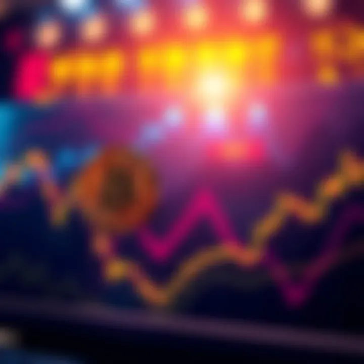 A Bitcoin price chart showing fluctuations and trends over time with a downward trend visible