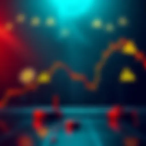 A Bitcoin price chart showing a decline, with caution signs indicating uncertainty among traders.