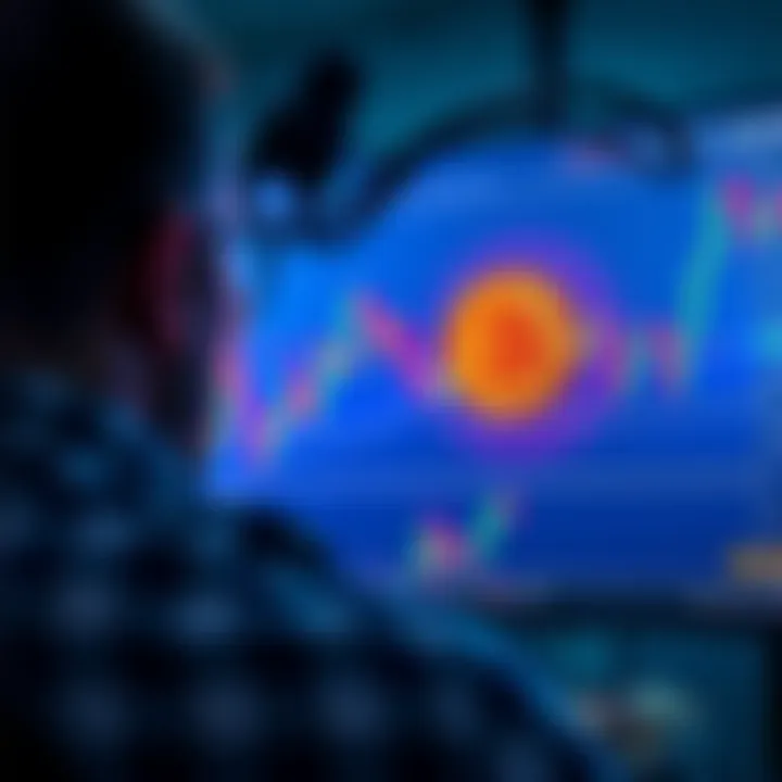 Bitcoin Price Confusion A person looking at a fluctuating Bitcoin chart on a screen, showing confusion about whether to sell or hold.