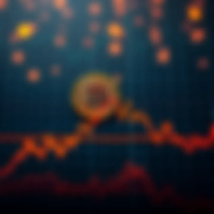 A downward trend line on a Bitcoin price graph indicating a significant drop