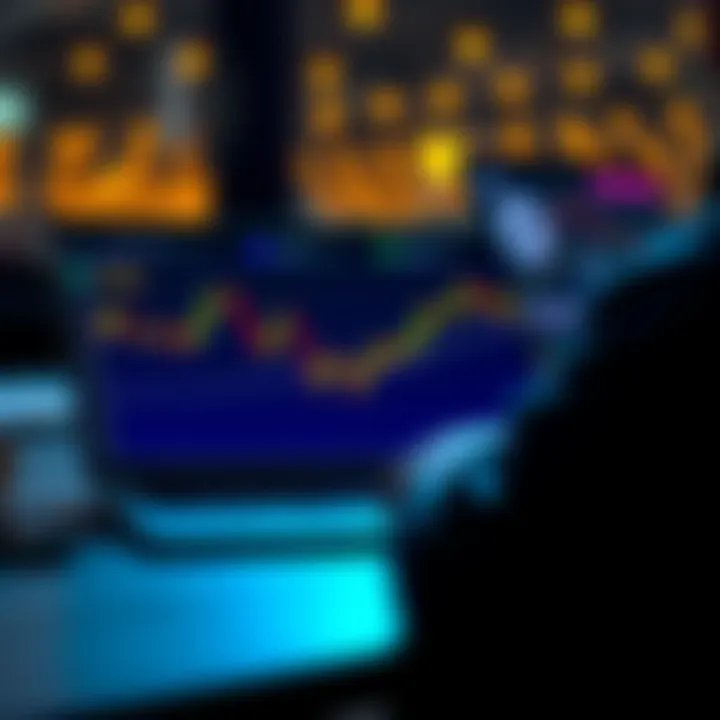 A person analyzing Bitcoin price charts on a laptop, showing a downward trend to emphasize buying opportunities during dips.