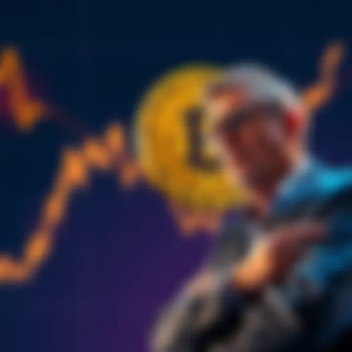 A graph showing Bitcoin price sharply declining with a worried investor looking on in concern.