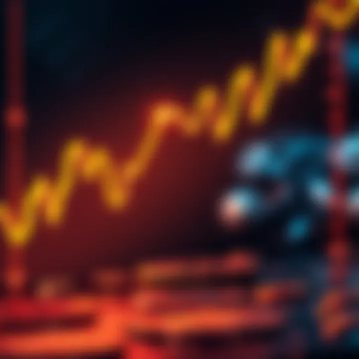 A graphic showing a downward trend in Bitcoin prices with a digital currency symbol.