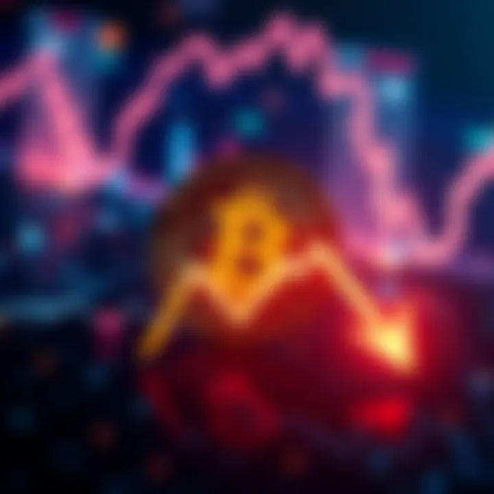 Bitcoin symbol with downward trend arrow showing market decline