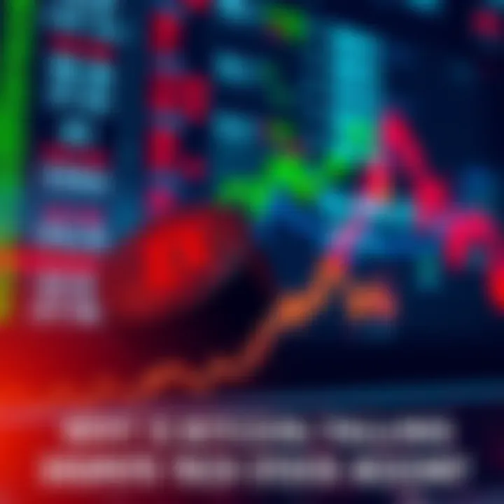 A chart showing Bitcoin's price decline with an upward trend in tech stocks in the background.