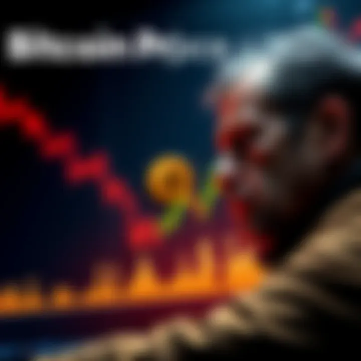 Bitcoin Price Drop Graph showing Bitcoin's recent price decline with a worried investor looking at it