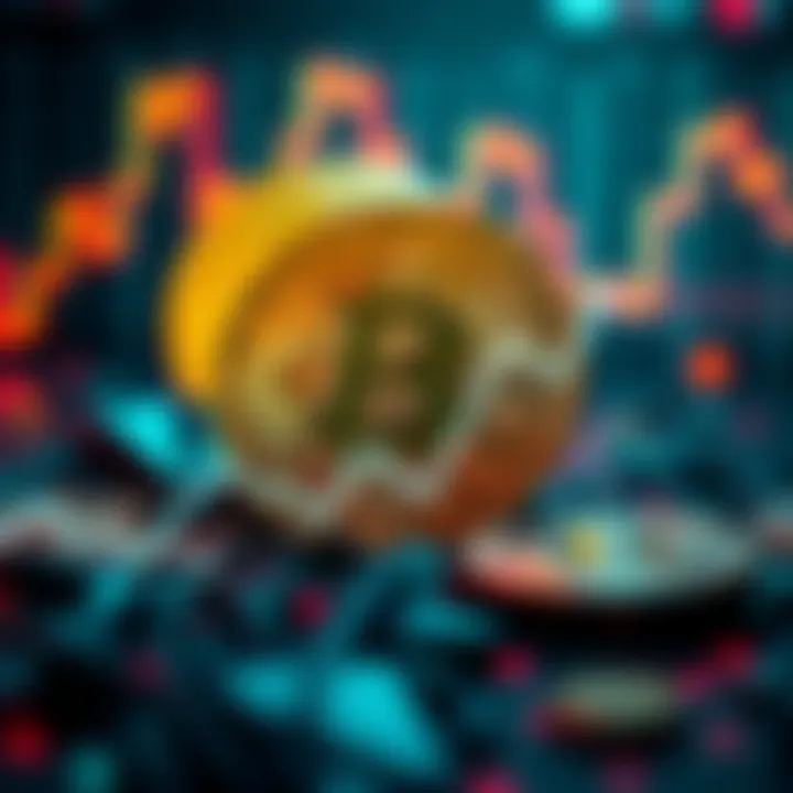 Bitcoin price drop A graphic showing a downward trend in Bitcoin prices with a coin in the background