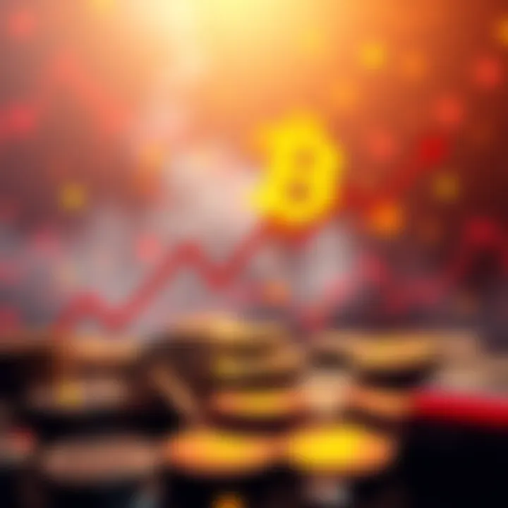 Illustration showing a downward trend line indicating Bitcoin's drop in value, with symbols of coins fading in the background, reflecting traders' confusion.