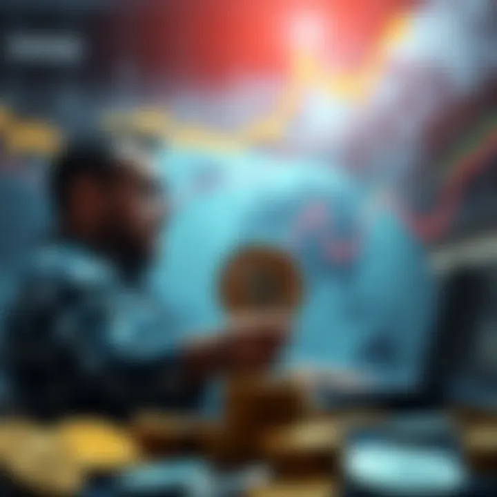 Bitcoin Price Drop Strategy Investor planning to buy Bitcoin at a lower price, anticipating a future rise.