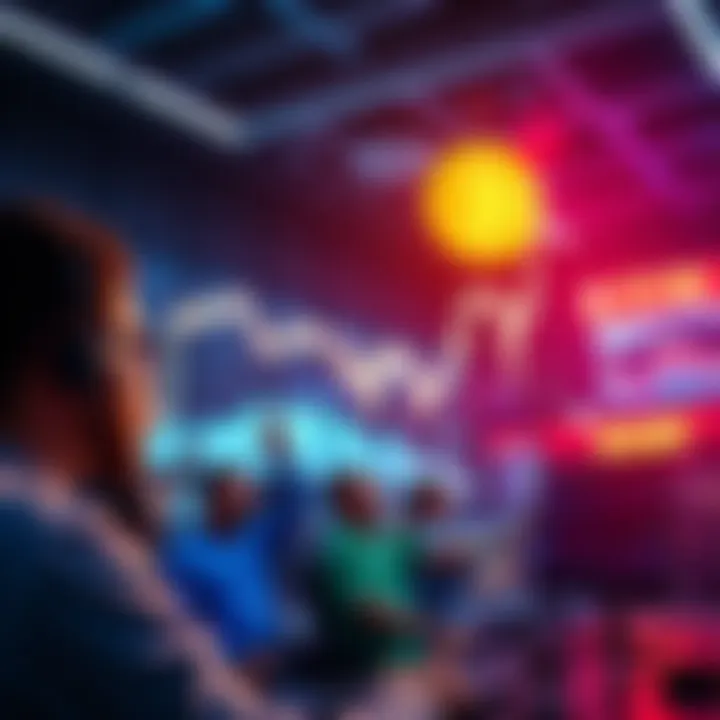 Graph showing Bitcoin price rising past $73,000, with excited investors looking at screens in the background.