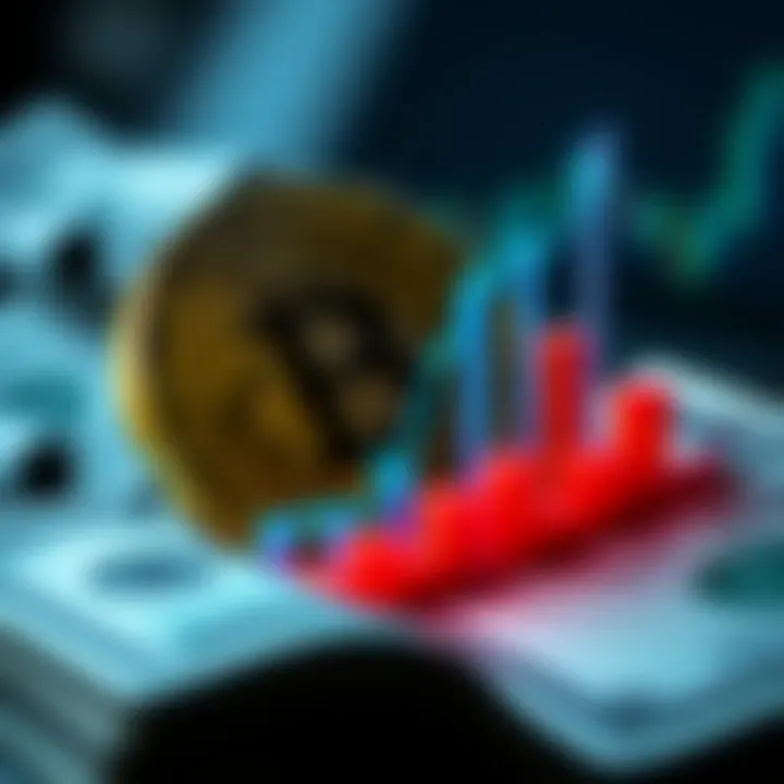 Bitcoin logo with a rising graph, symbolizing price increase, alongside a dollar bill, representing options expiration.